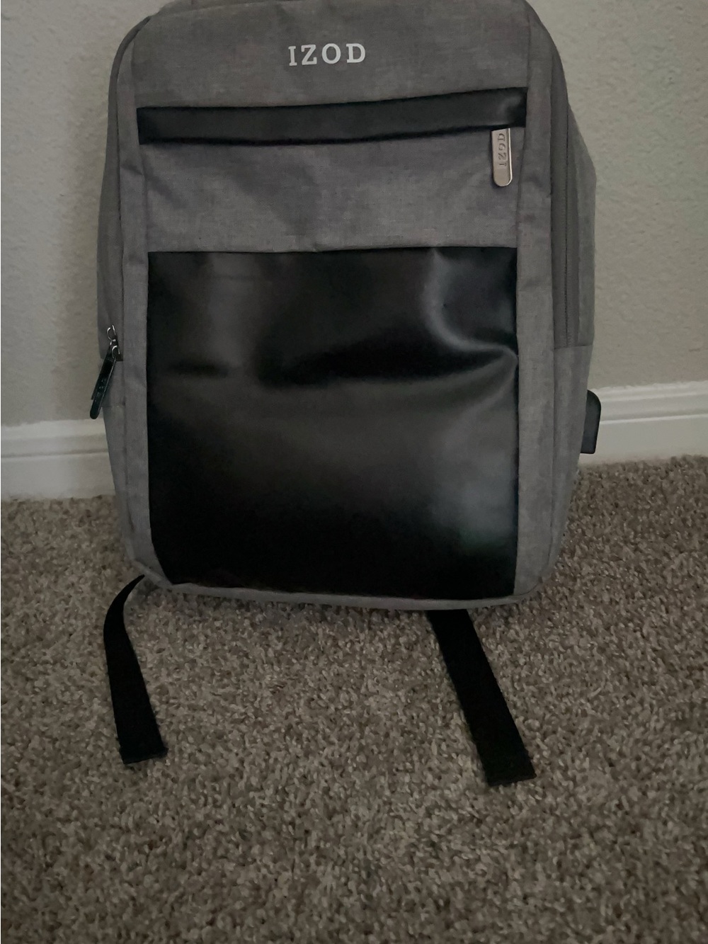 Izod Gray and Black Men's Backpack with Front Panel